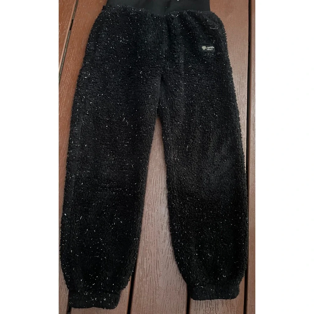 Justice Sport Girls Black Sparkle Sherpa Fleece Joggers‎ Sweatpants Size L 12/14